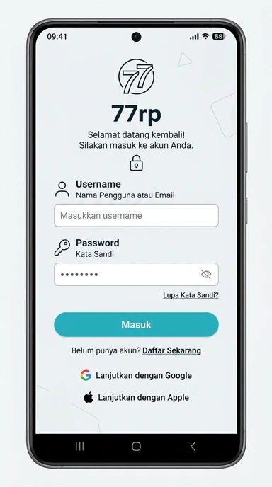 Tampilan halaman login 77rp