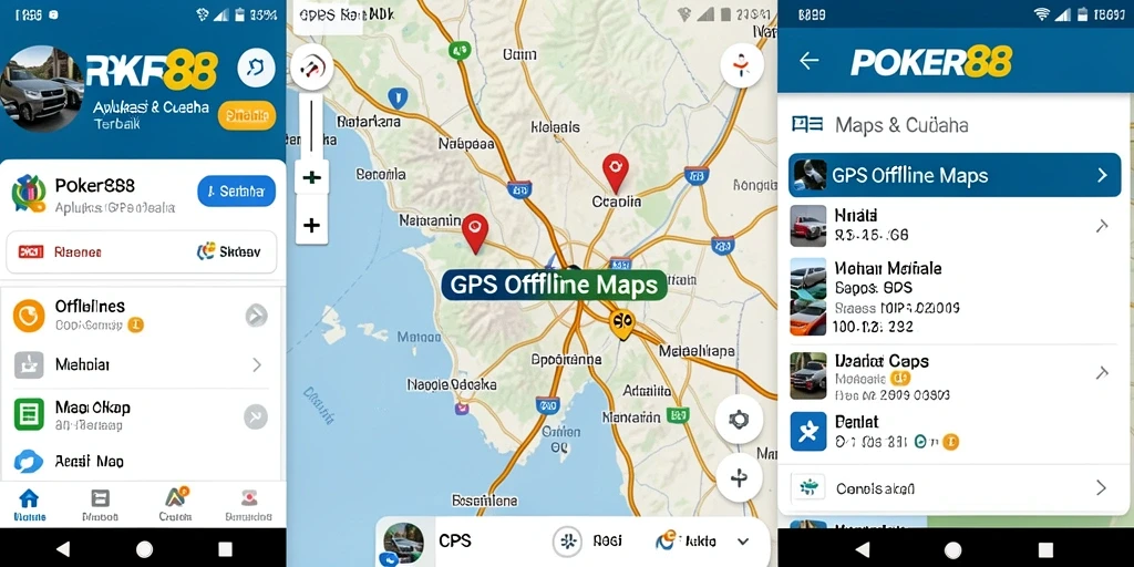 Antarmuka aplikasi POKER88 yang menampilkan fungsi GPS Offline Maps.